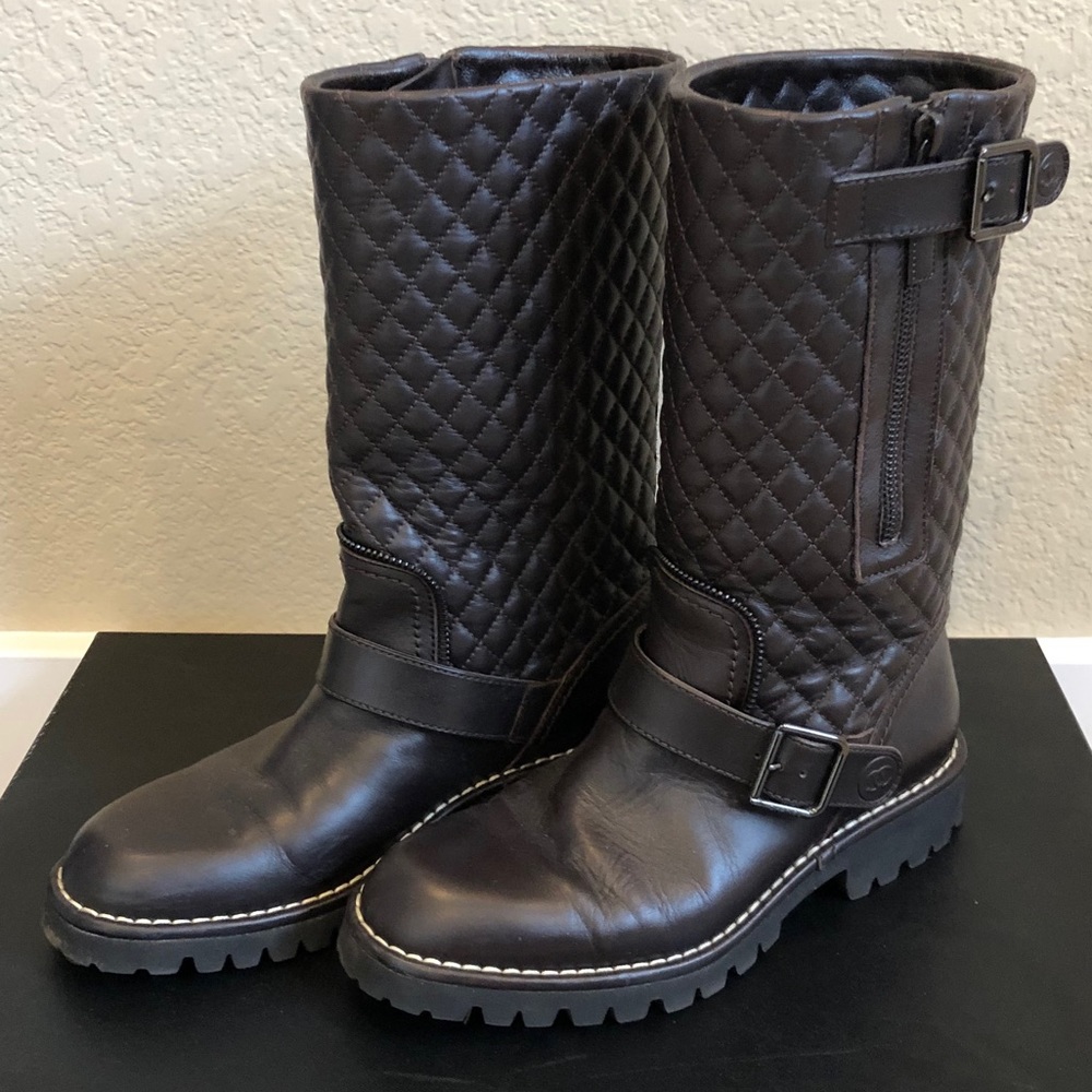 Authentic Chanel Chocolate Brown Leather Moto Boot